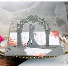 3D Wedding Invitation Card Laser-hollowed Design Silvery